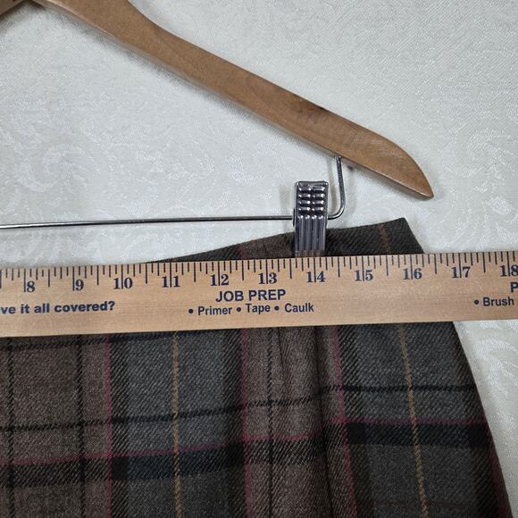 VTG Casual Corner 100% Wool Skirt sz XL* Brown Green Plaid Preppy READ - Picture 13 of 16